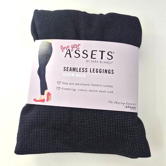 Spanx Assets Leggings Denim Wash Seamless Dark Blue Navy Large 3-Pack Love Your - Picture 2 of 4